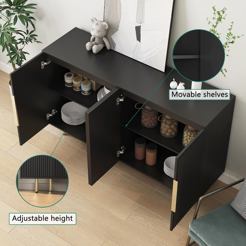 Black Storage Cabinet with 4 Doors and Adjustable Shelf Z419858