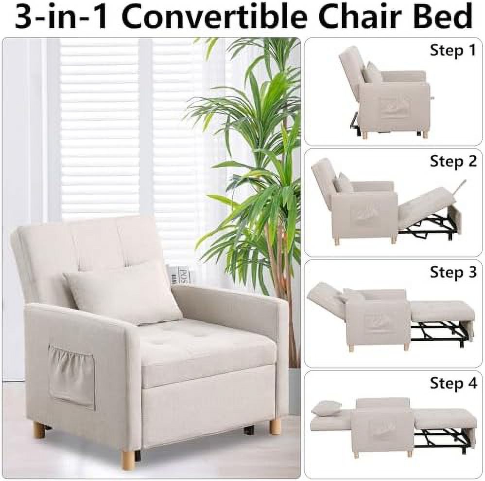 Grey Sleeper Sofa Chair Bed 3-in-1 Convertible Chair Q423994