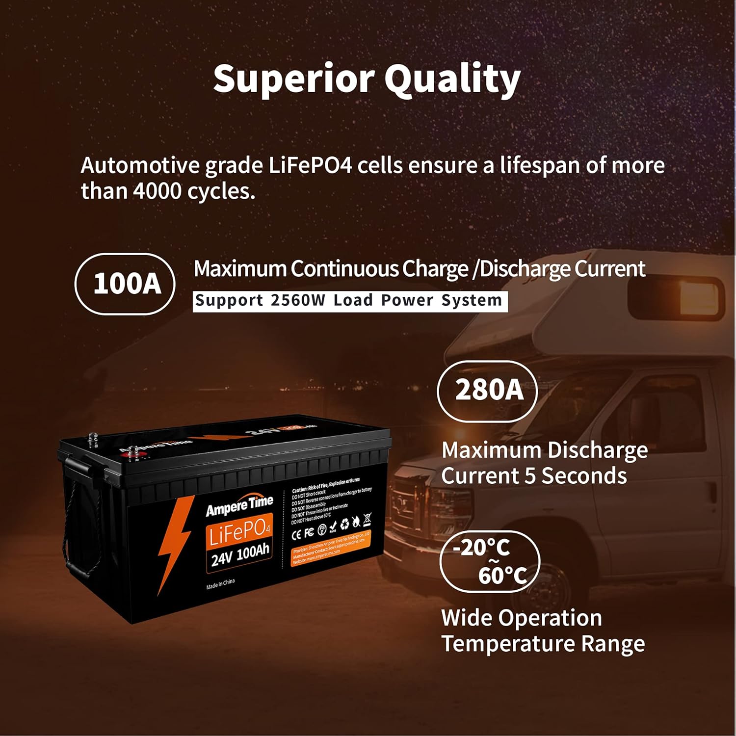 24V 100Ah LiFePO4 Deep Cycle Lithium Battery with 100A BMS A2111