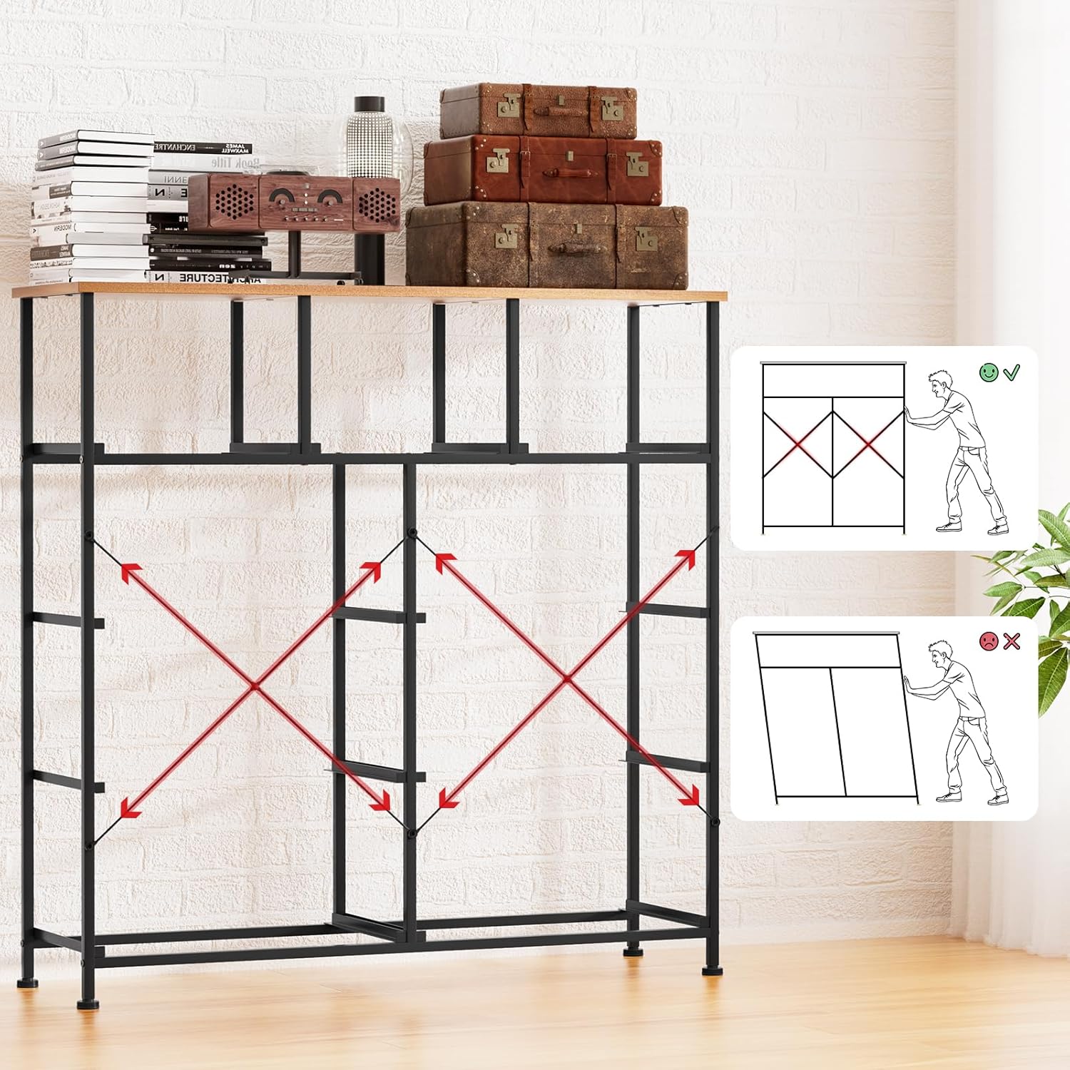Black 9 Drawer Dresser with Steel Frame and Wood Top Q72060