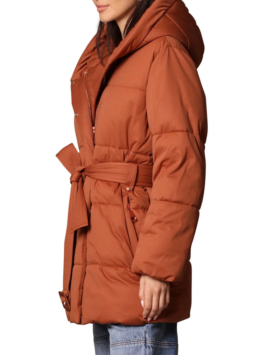Women's Hooded Wrap Puffer Coat with Belt F731