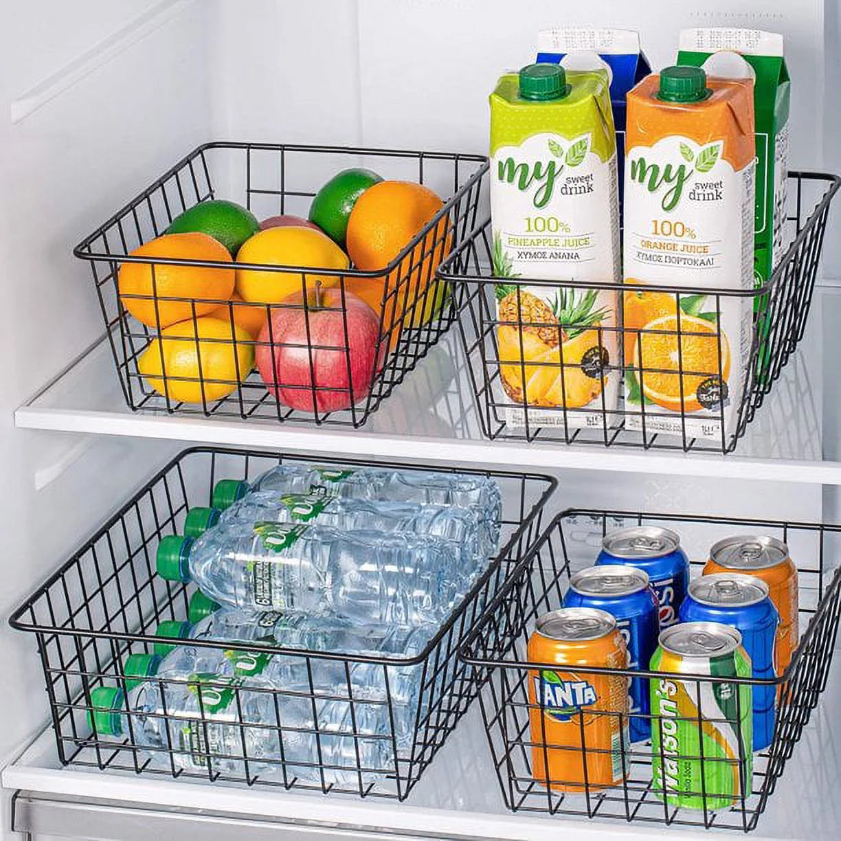 4 Pack Black Metal Wire Storage Baskets with Handles U980