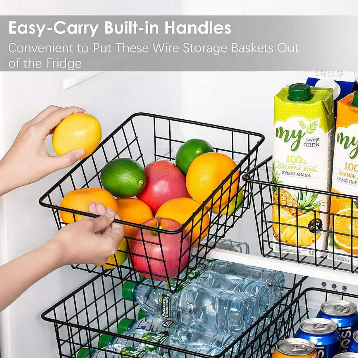 4 Pack Black Metal Wire Storage Baskets with Handles U980