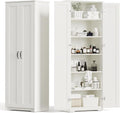 White Tall Storage Pantry Cabinet with 2 Doors and 6 Adjustable Shelves W154534