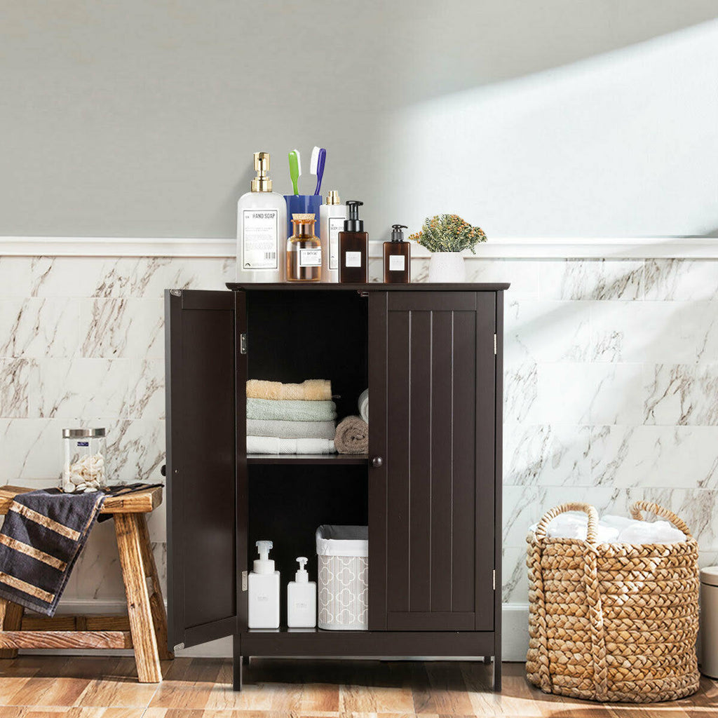 Brown Double Door Bathroom Floor Storage Cabinet F64470