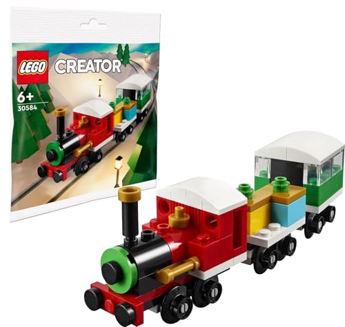 Winter Holiday Christmas Train with Locomotive, Flatbed Wagon, and Carriage (73 Pieces) W8841