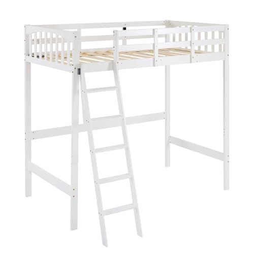 Twin Loft Bed with L-Shaped Desk and 3 Storage Drawers, Solid Wood, White K93929