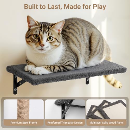 5-in-1 Wooden Cat Wall Shelves Set with Scratching Post C8174