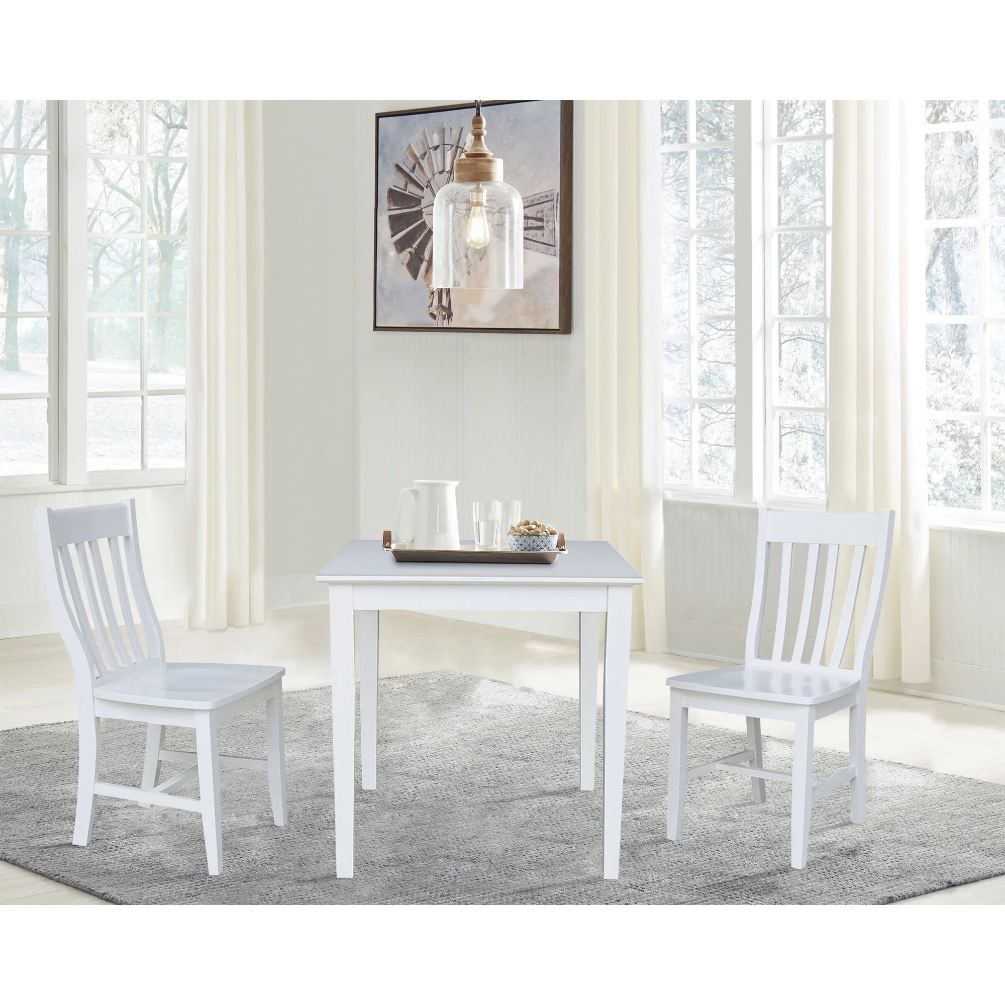 Solid Wood White 3 Piece Dining Table Set with 2 Chairs T644668