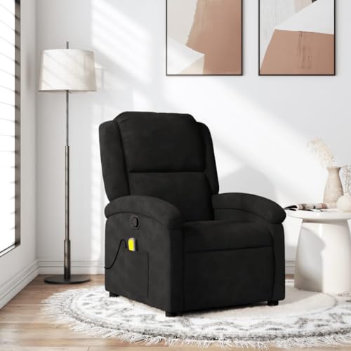 Black Velvet Massage Recliner Chair with Adjustable Footrest and Headrest X1648