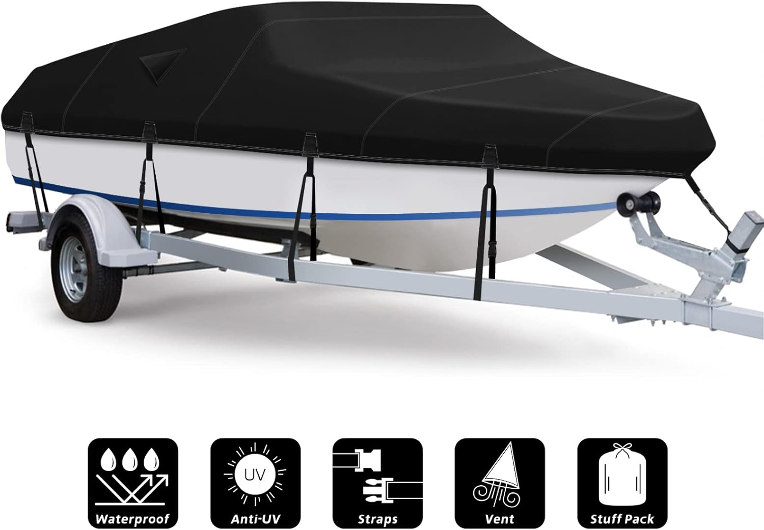 600D Waterproof Heavy Duty Gray Boat Cover 17-19 ft K319706