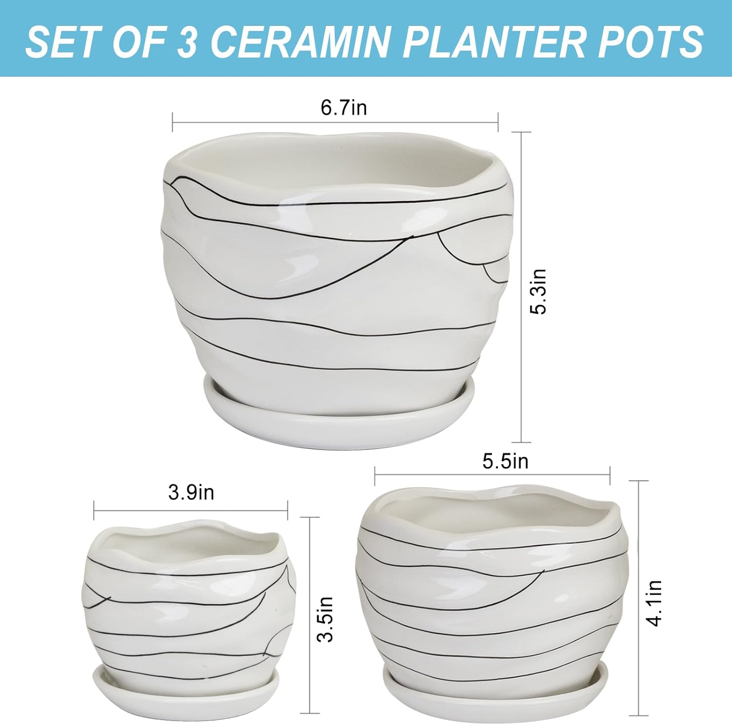 White Ceramic Planter Set, 3 Sizes S549