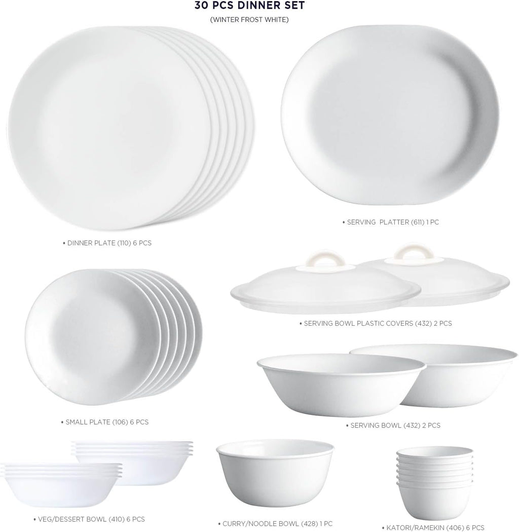 30 Pcs White Glass Dinner Set U490