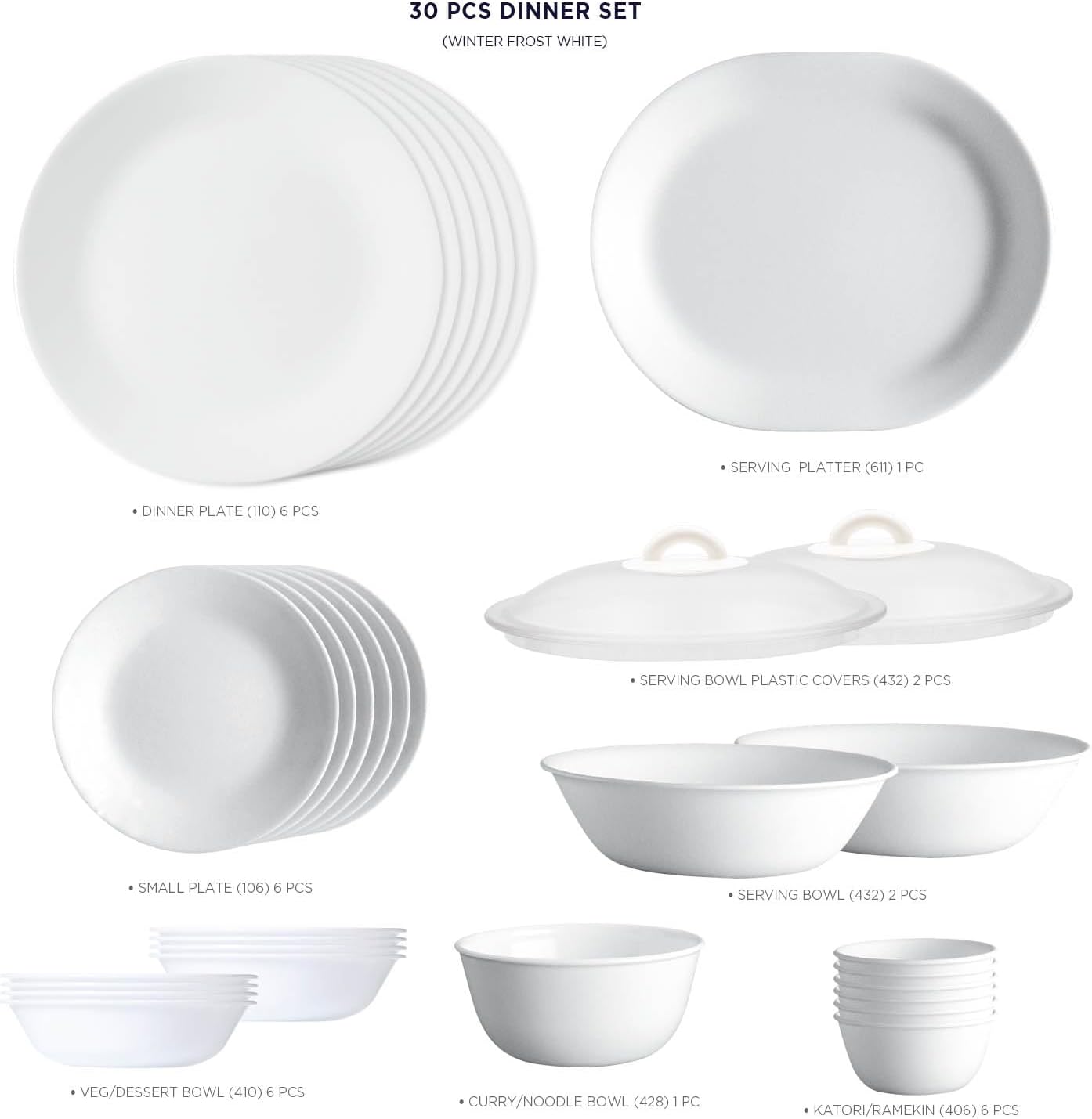 30 Pcs White Glass Dinner Set U490