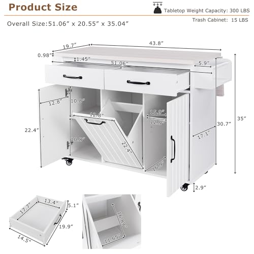 Brown Rolling Kitchen Island with Drop Leaf and 2 Drawers W33654