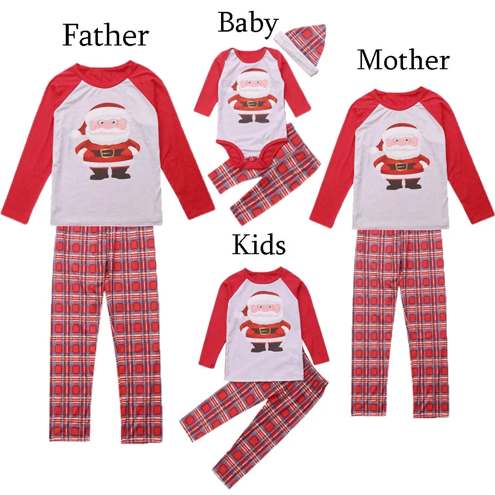 Christmas Family Matching Pajamas Set Santa Claus Plaid Sleepwear R72711
