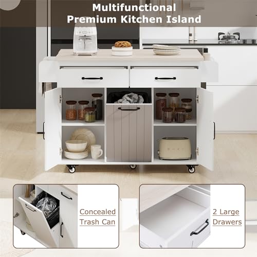 Brown Rolling Kitchen Island with Drop Leaf and 2 Drawers W33654
