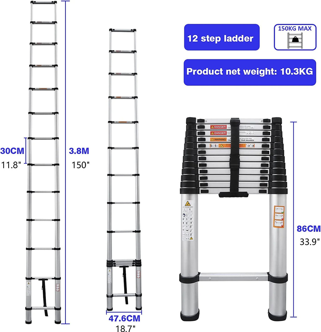 Aluminum Telescoping Extension Ladder 12FT B394397