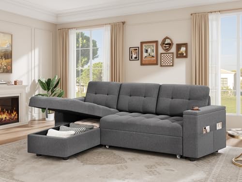 Dark Gray L-Shaped Sectional Sofa Bed with Pull Out Bed L4304