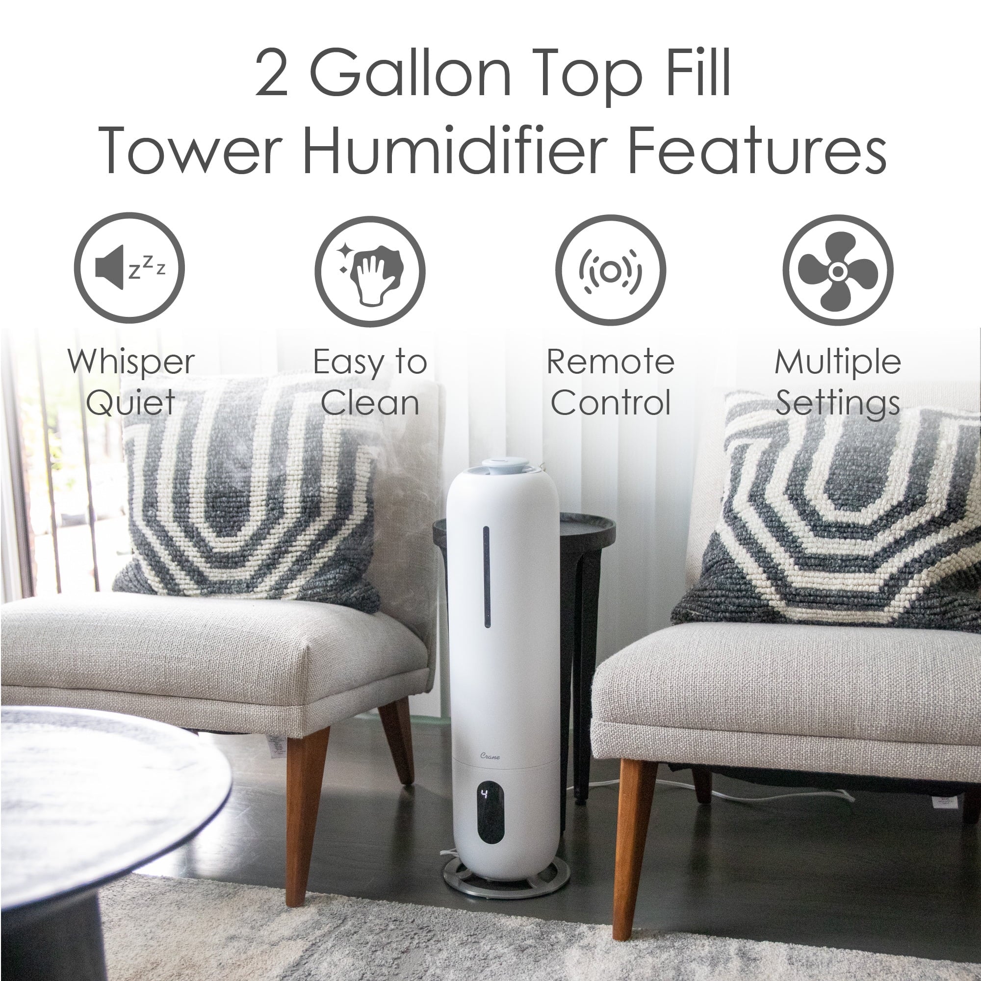 White 2 Gallon Cool Mist Humidifier S335