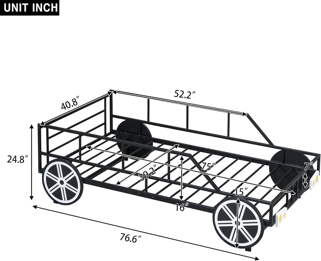 Black Race Car Bed with Rails and Wheels H161366