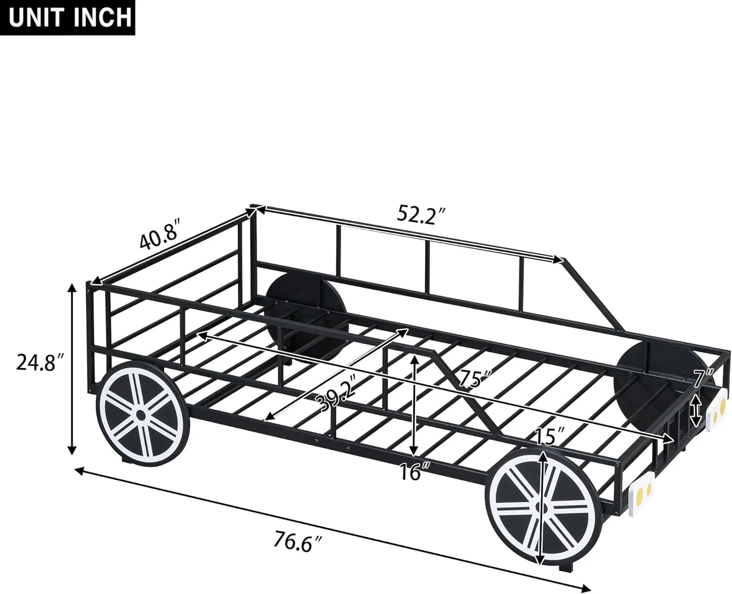 Black Race Car Bed with Rails and Wheels H161366