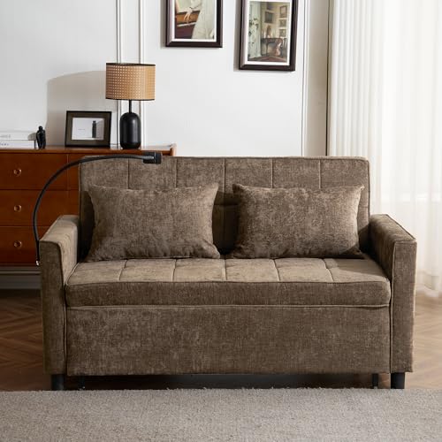 3 in 1 Convertible Sleeper Sofa Bed Futon Couch with USB Ports Brown V133023