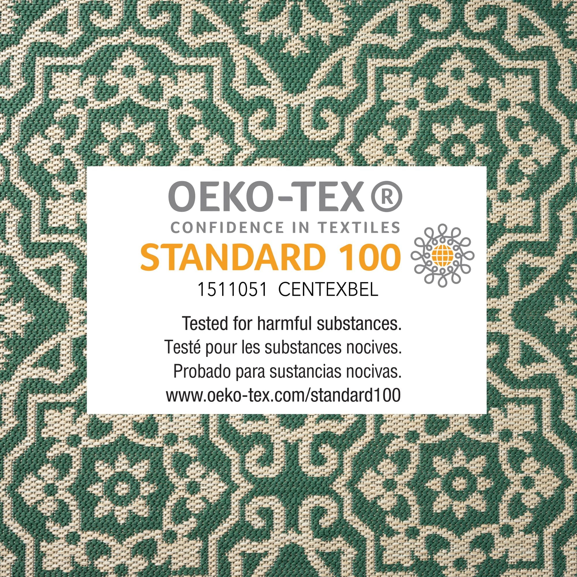 Green/Beige Geometric Indoor/Outdoor Area Rug, 5'2"x7'2" W794
