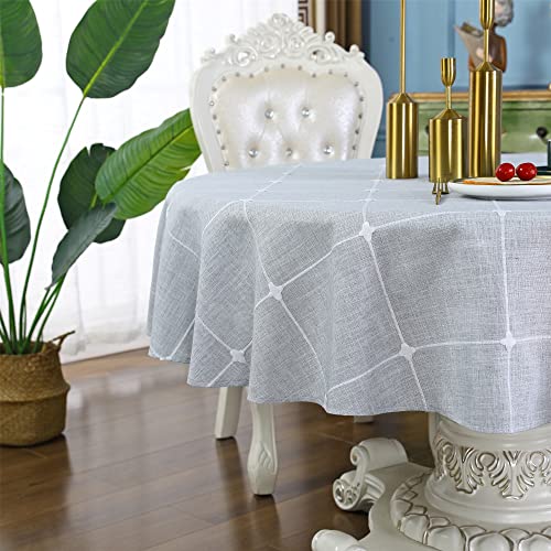 Grey Checkered Cotton Linen Tablecloth 70 inches C9732