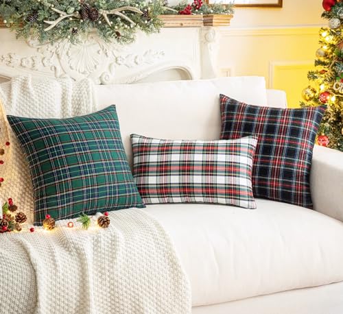 Pack of 2 Green Plaid Decorative Throw Pillow Covers, 20 x 20 Inches H31298