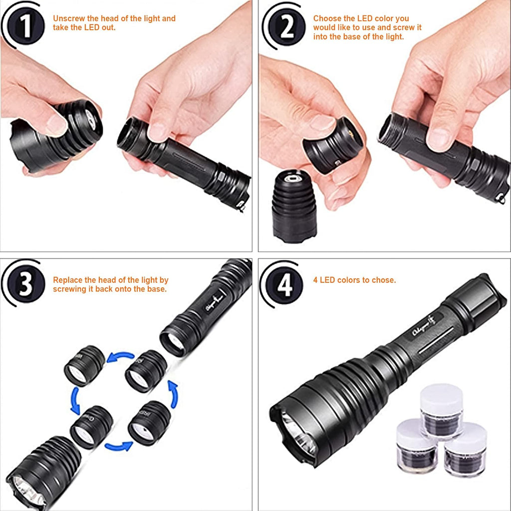 Hunting Flashlight Kit with Interchangeable LED Modules and Remote Pressure Switch M425824