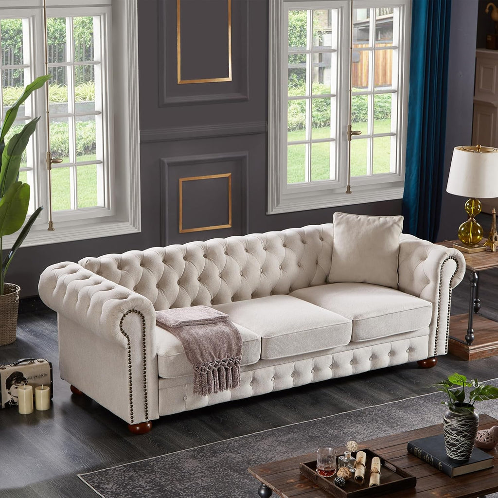 Beige Linen Chesterfield Sofa O903