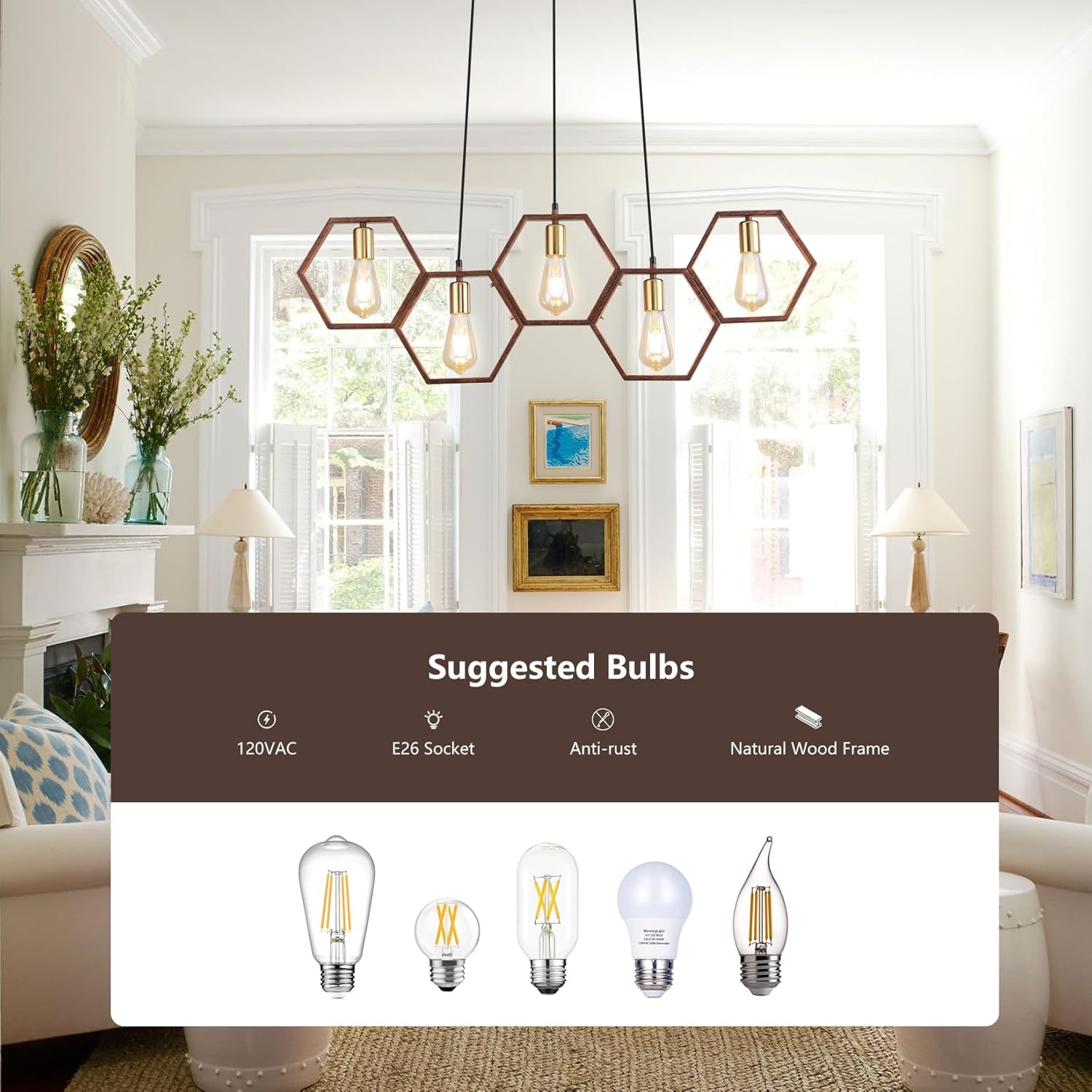 Black Metal 5 Light Rectangular Chandelier C889