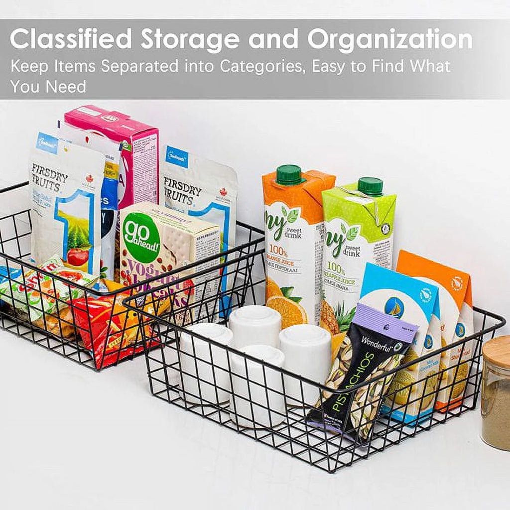 4 Pack Black Metal Wire Storage Baskets with Handles U980