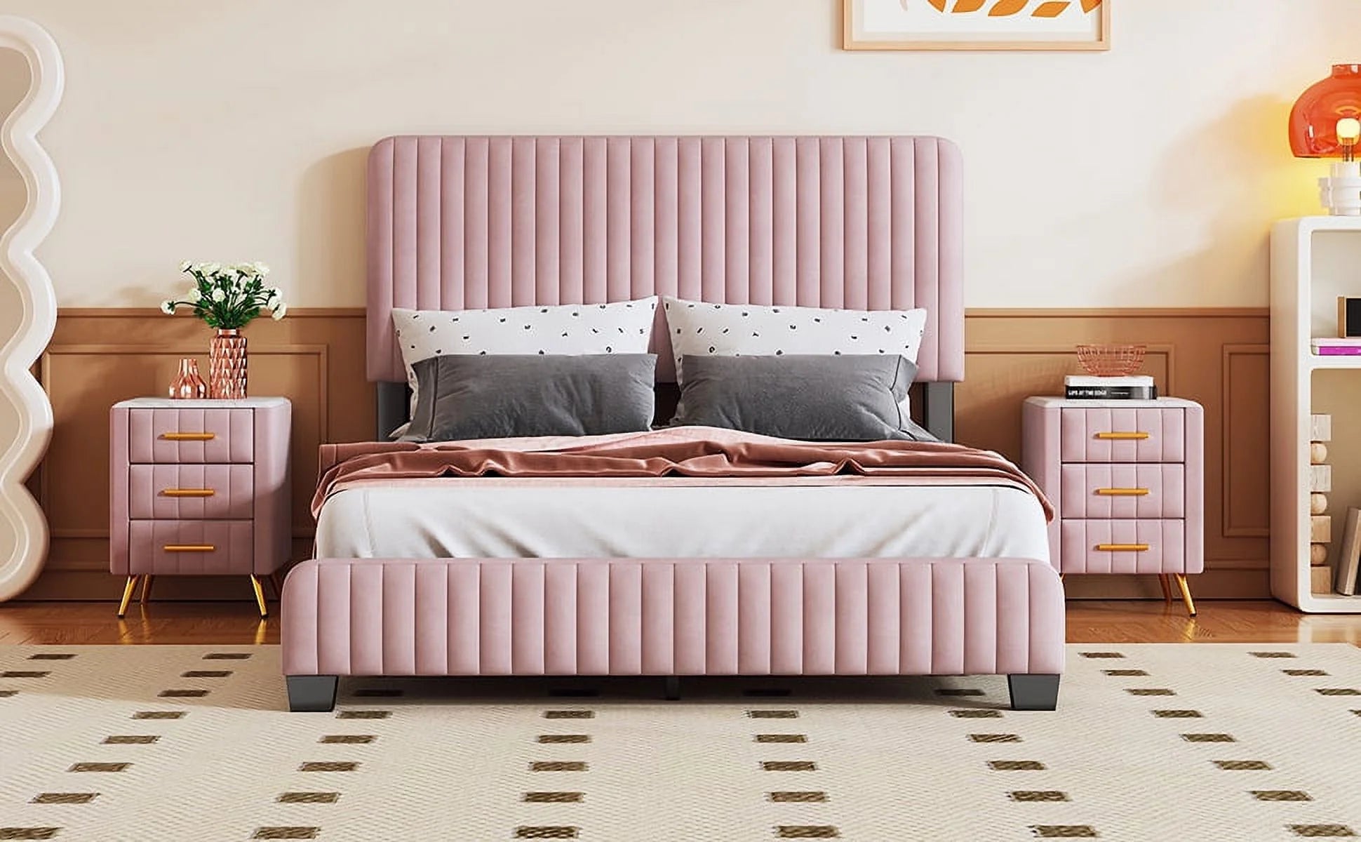 Pink Velvet Upholstered Platform Bed G865908