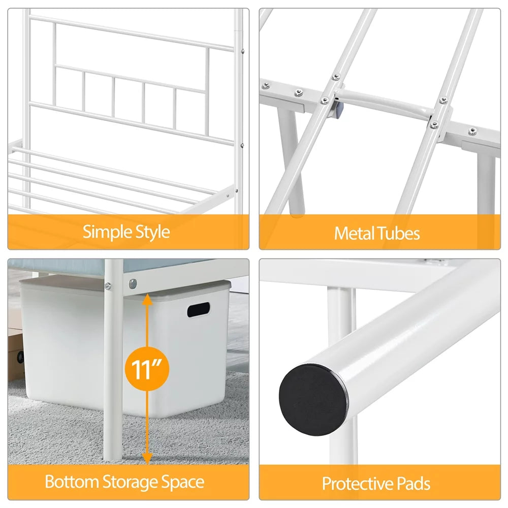 White Twin Metal Canopy Bed Frame with Headboard and Footboard G966182