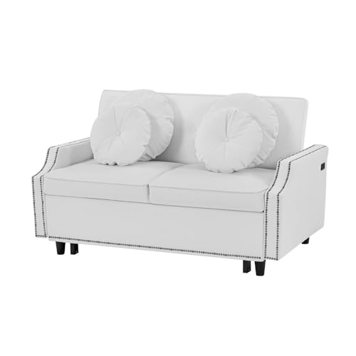 Beige Convertible Sofa Bed with Pull-Out Bed S747
