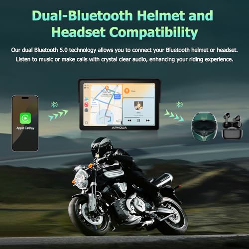 7-Inch Motorcycle GPS Navigation System with Apple CarPlay & Android Auto, Waterproof Touchscreen, Bluetooth, IP67 Waterproof Q439