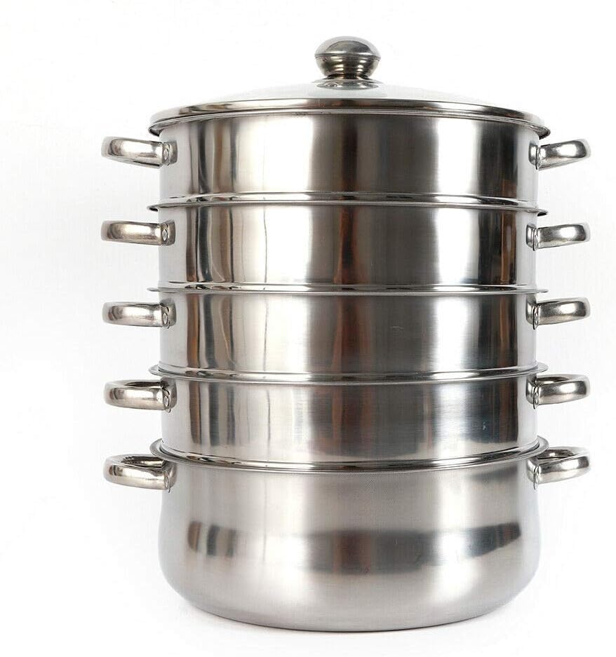 5 Tier Stainless Steel Steamer Pot with Tempered Glass Lid J400997