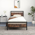 Queen Size Metal Platform Bed Frame with Wooden Headboard and Footboard, Black L37304