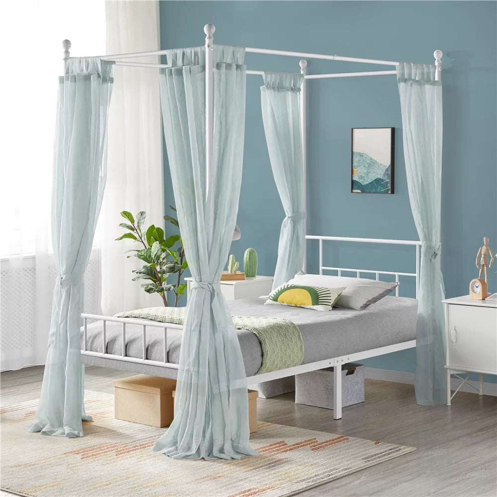White Twin Metal Canopy Bed Frame with Headboard and Footboard G966182