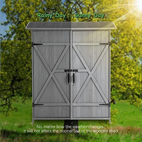 Outdoor Wood Storage Cabinet with Waterproof Roof and Detachable Shelves R908627