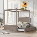 Light Brown Full Size Wood Canopy Platform Bed with 2 Drawers and Trundle F5333