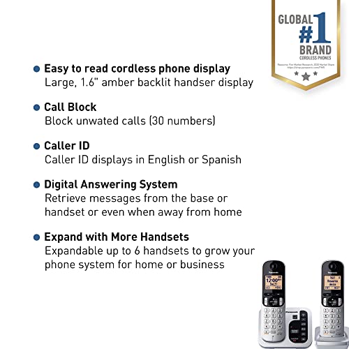 Expandable Cordless Phone System with Answering Machine, Call Block, High Contrast Displays and Keypads - 1 Cordless Handset - Silver/Black U424942