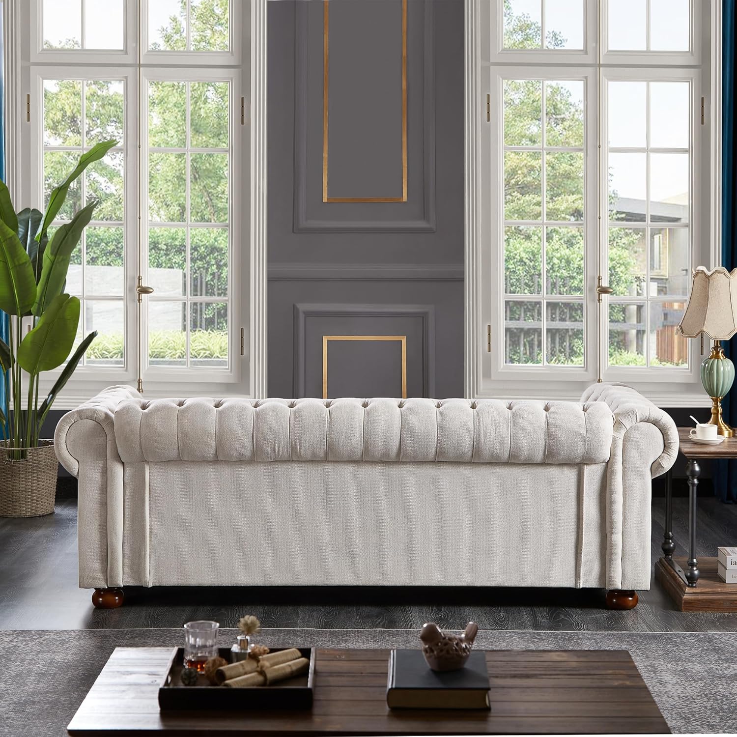 Beige Linen Chesterfield Sofa O903