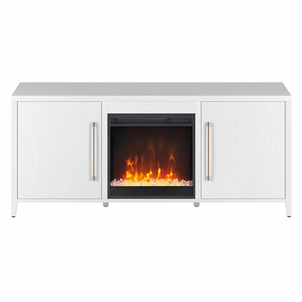 White Rectangular TV Stand with Fireplace F966327