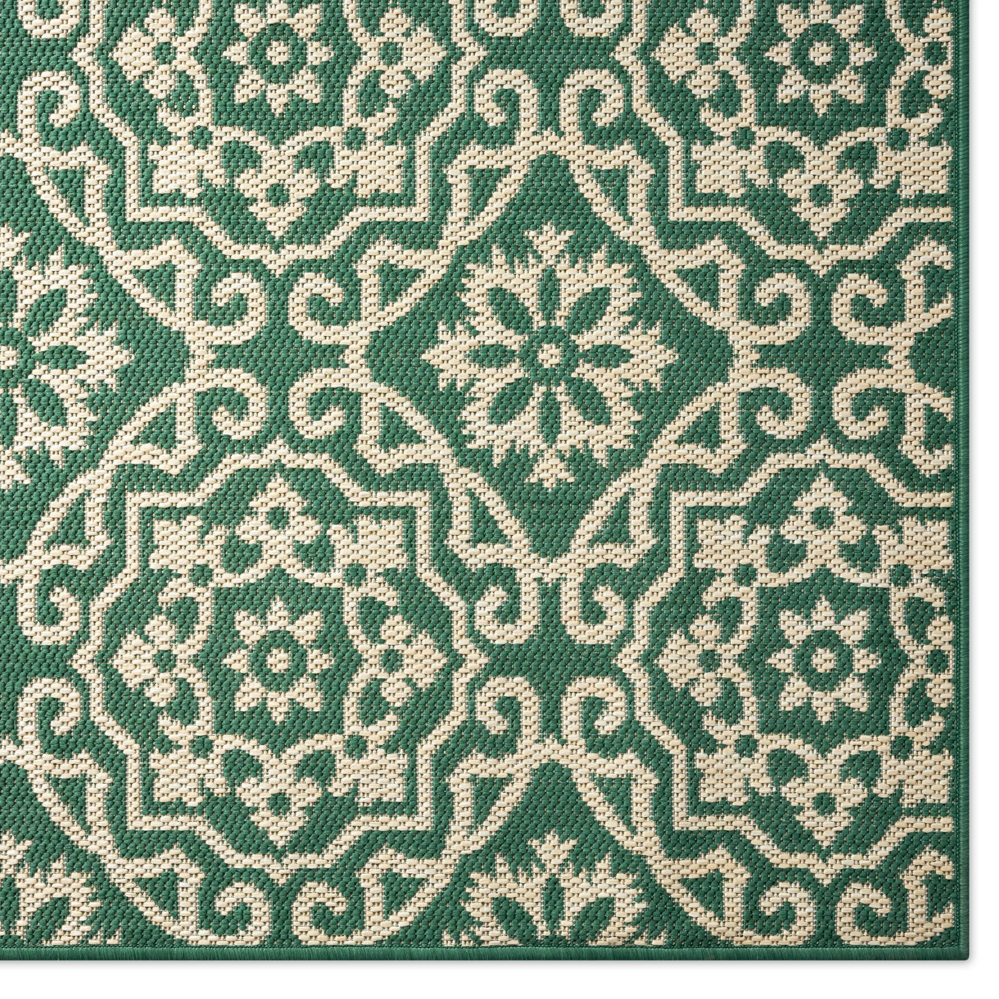 Green/Beige Geometric Indoor/Outdoor Area Rug, 5'2"x7'2" W794