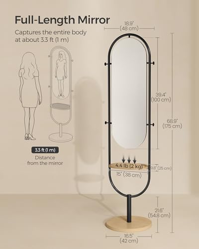 Oak Beige and Ink Black Full-Length Floor Mirror U388