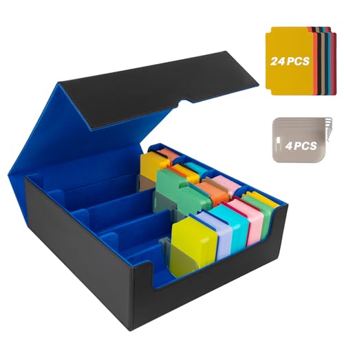 Black & Grey 4 Rows PU Leather Trading Card Case with 24 Dividers & 4 Supporters E301458