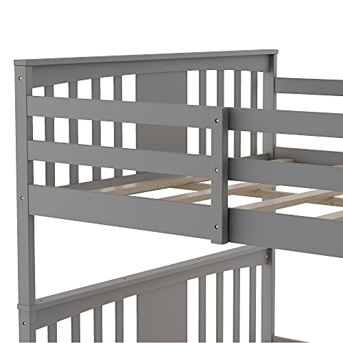 White Twin Over Twin Low Wooden Bunk Bed with Ladder H67796